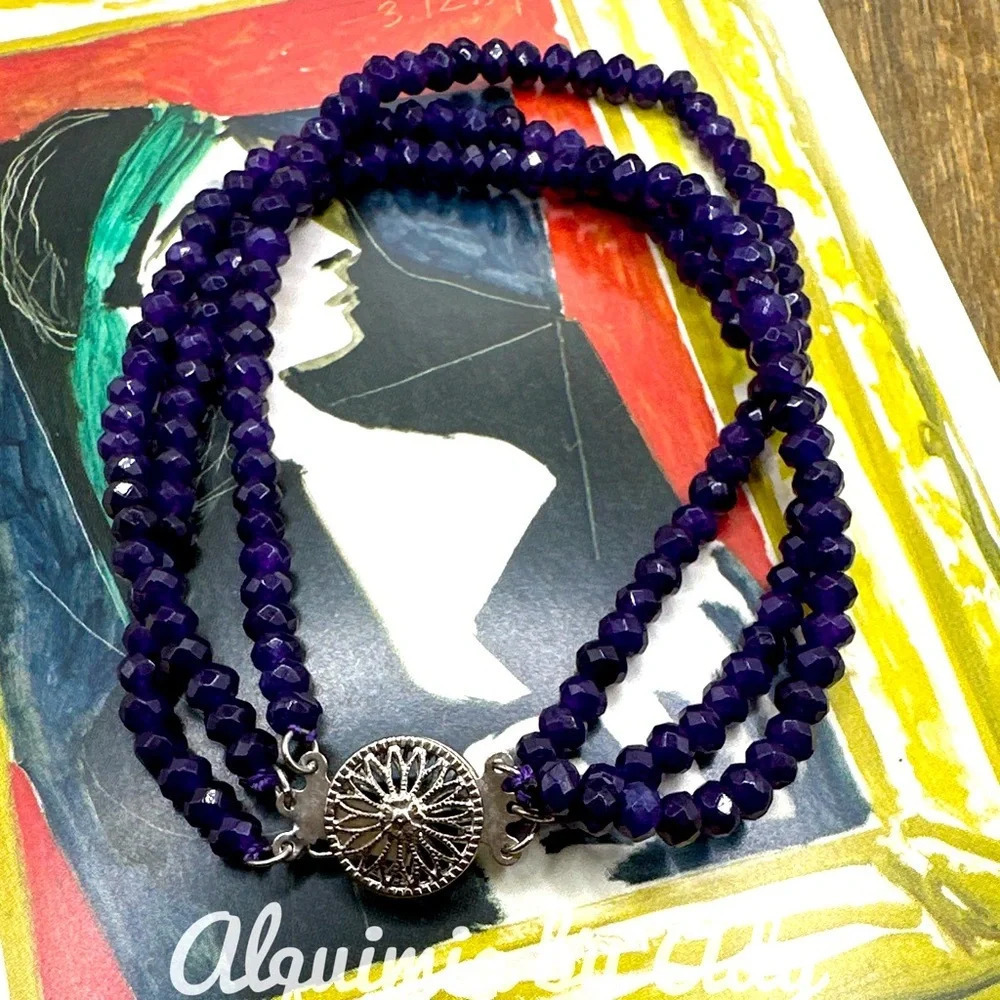 Alquimia Purple Beaded Bracelet with Silver Clasp